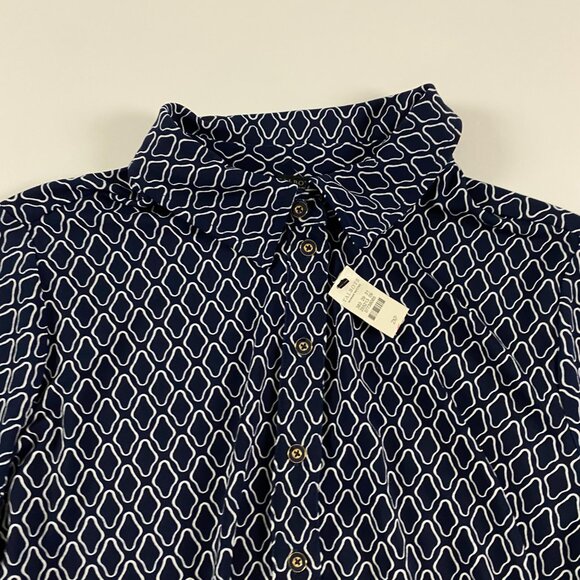 NWT Talbots Shirt Dress Womens Size 2XP Petite Blue Belted Buttons Geometric - Picture 2 of 16